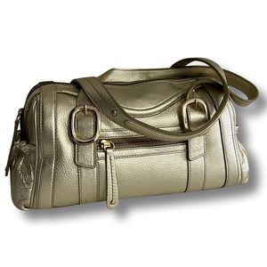 Enzo Angiolini All Leather Gold Barrel Purse